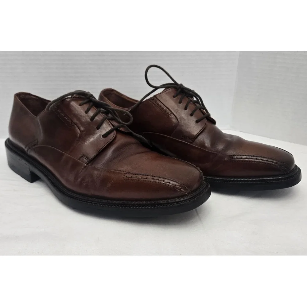 Johnston & Murphy Mens 8 M Brown Leather Oxford Dress Shoes Made In Italy GUC